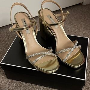 Nina Gold and Silver Strappy Heels